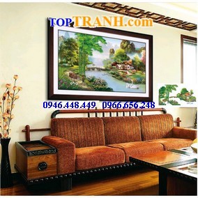 Tranh gắn đá làng quê 